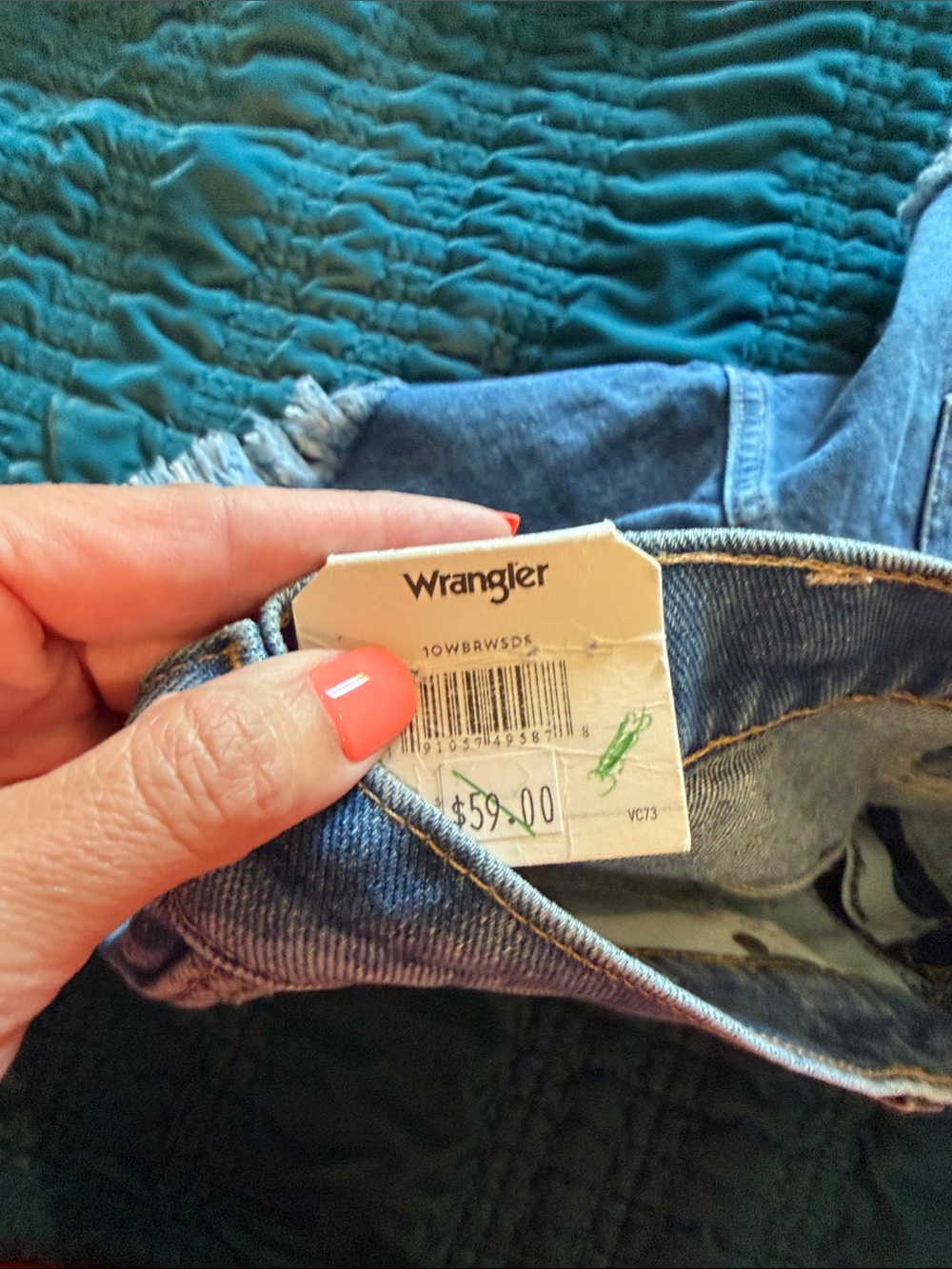 Wrangler Blue Frayed Hem High-Waist Denim Shorts - Picture 2 of 8